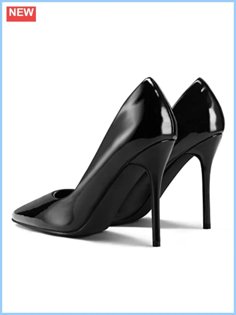 Women's 4 Inch Stiletto Heel Pointed Toe PU Leather Slip On Pumps